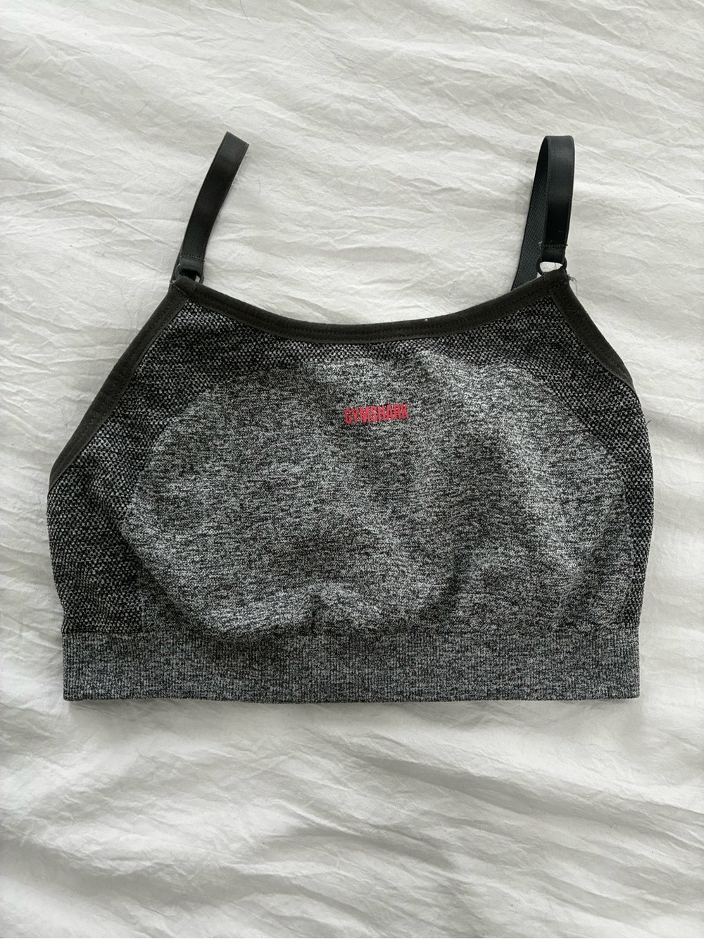 Gymshark Gray & Black Seamless Adjustable-Strap Sports Bralette with Pink Logo